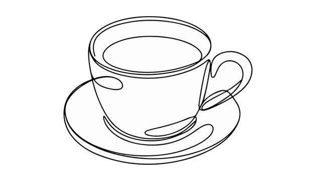 One continuous line illustration of an tea cup , isolated on white background.