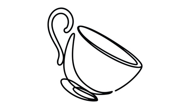 One continuous line illustration of an tea cup , isolated on white background.