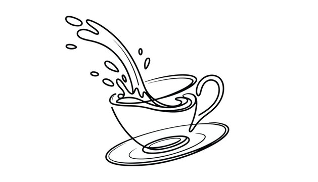 One continuous line illustration of an tea cup , isolated on white background.