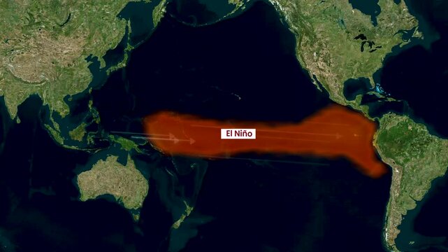El Nino Pacific Ocean Current and Wind Direction Weather Map Animation