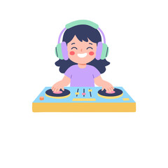 Fototapeta premium Cartoon Dj Mixing Music at the Party with Turntable Setup