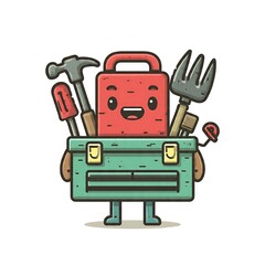 Fototapeta premium Cute cartoon robot with green body and red head smiling happily.