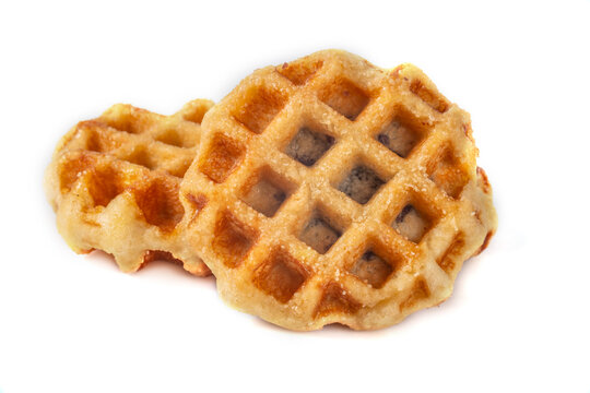 Belgian waffles coated in sugar and filled with sweet red bean paste, perfect for breakfast or as a snack. Image on white background.