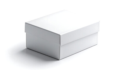 Naklejka premium A closed white shoebox, simple packaging mockup on a shadow, isolated studio shot
