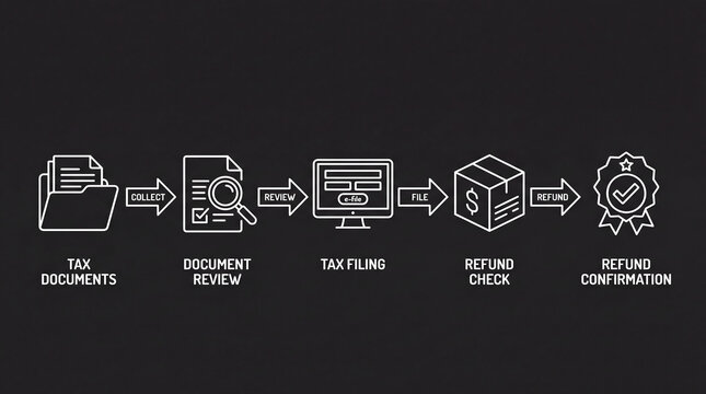 Tax filing process flowchart with refund confirmation steps