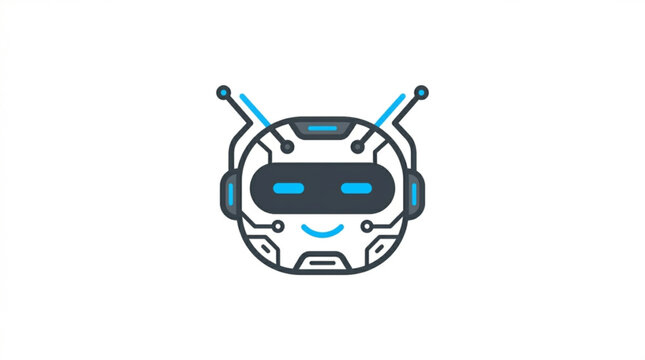 Robot head, futuristic icon, blue accents, vector illustration, technology symbol
