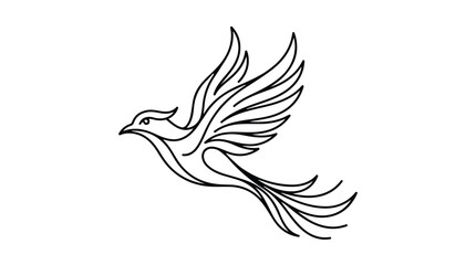 Fototapeta premium Minimalist phoenix line art vector, flying mythical bird logo icon, elegant black and white firebird illustration for branding and tattoo design