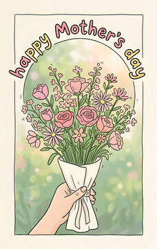 bouquet of roses with Happy Mothers day words 