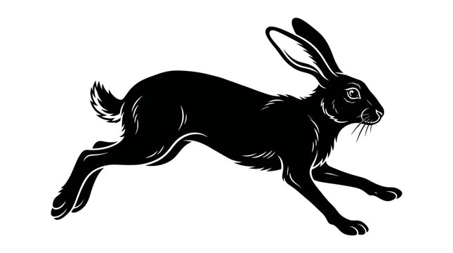 Black and white vector silhouette of Hare