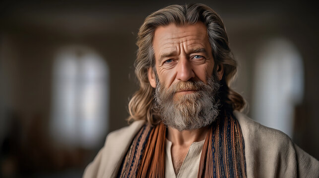 Aaron in priestly garments, biblical scene of sacred service, authority, and holiness, detailed and reverent atmosphere