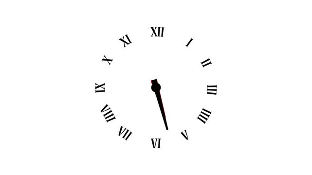 Roman number Clock spinning, watch animation on transparent background with alpha channel. Clock icon flat style 24 hours day fast speed with moving timer clock rotation 4k video. bounce effect clock
