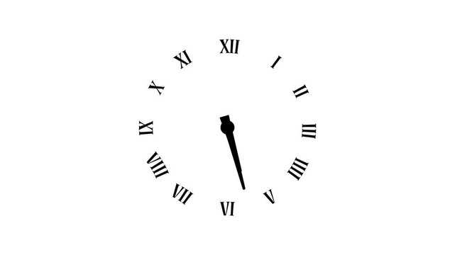 Roman number Clock spinning, watch animation on transparent background with alpha channel. Clock icon flat style 24 hours day fast speed with moving timer clock rotation 4k video. bounce effect clock