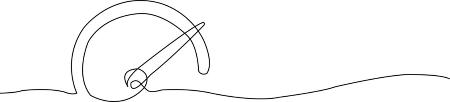Black line art speedometer dial and needle on white background gauge