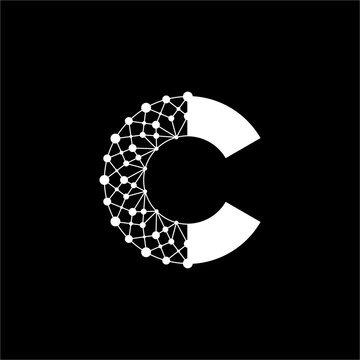 Futuristic monogram combining a sleek letter C with a stylized, geometric double helix DNA strand.