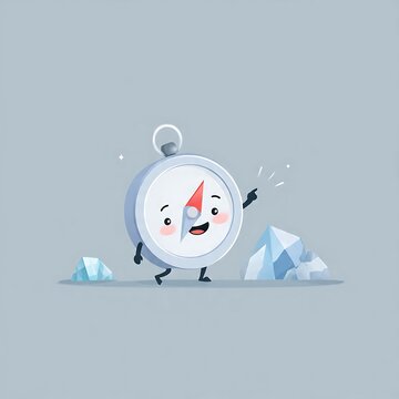 Cute smiling clock face with snowflakes and thermometer.