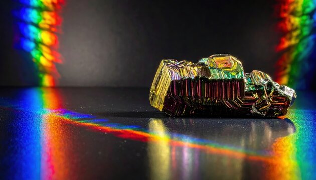 Polished Bismuth Crystal Exhibiting Iridescent Rainbow Colors on its Stepped Surface with Light Spectrum