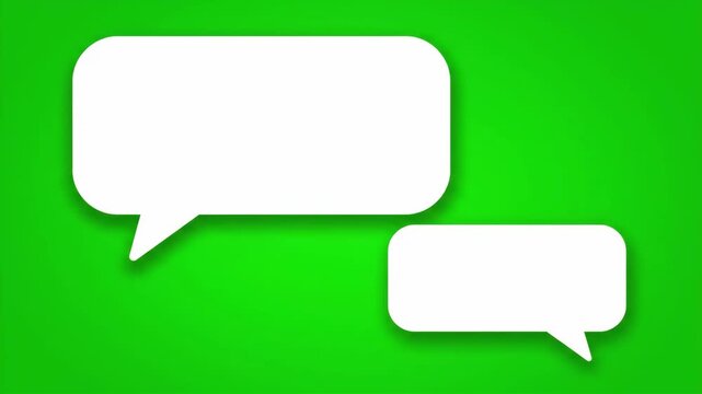 Two white speech bubbles on a vibrant green background, symbolizing communication and dialogue.