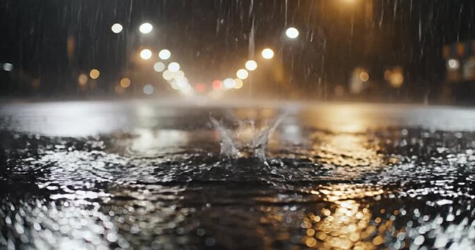 Rainy Night City Street with Reflections.