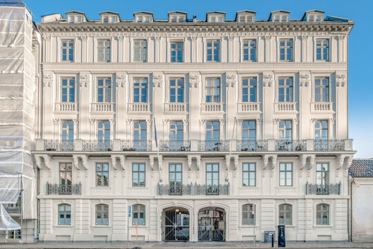 Classical Danish Townhouse Facade, Dormer Windows, Copenhagen, Denmark