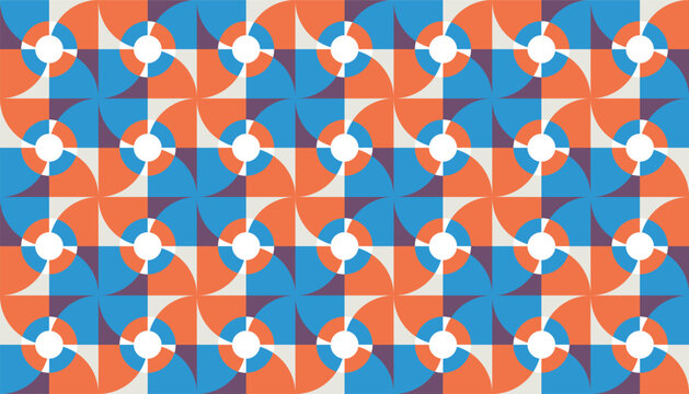 Seamless geometric pattern with colorful abstract circular and triangular shapes, modern vibrant mosaic background
