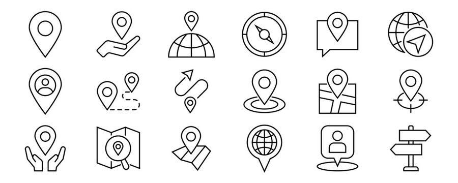 Geolocation icons set. Outline Icon Collection. Vector illustration
