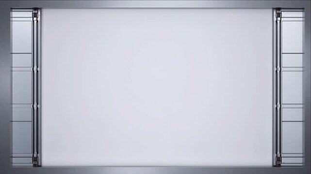 重厚なステンレス製の列車のドアが中央から白い空間へ切り替わるトランジション素材