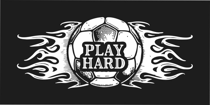 Soccer ball with ornamental flames white vector illustration on black