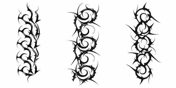 Three Black Tribal Designs On White Background Vector Illustration