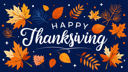 Happy thanksgiving greeting with autumn leaves and pumpkin © ruposhi