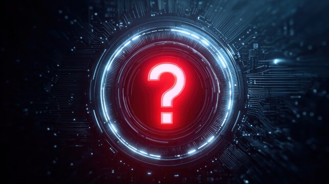 Futuristic question mark in a digital circuit