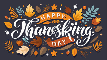 Colorful autumn-themed thanksgiving greeting with falling leaves © ruposhi