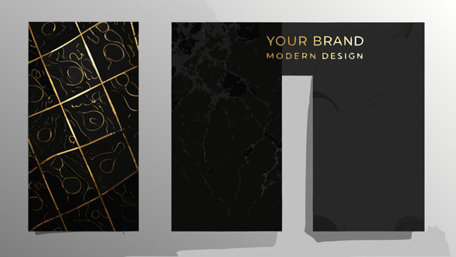 Geometric gold lined pattern on black and marble textured backgrounds a modern decorative arrangement abstract art border decoration design element graphic