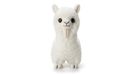 Naklejka premium Cute fluffy white llama plush toy isolated on white background
