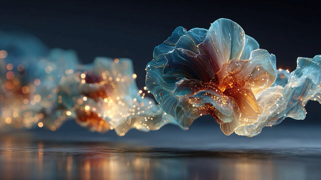Time visualized through fragmented or melting objects, surreal abstraction, flowing illumination, conceptual progression, dynamic temporal representation, and abstract minimalism in motion.