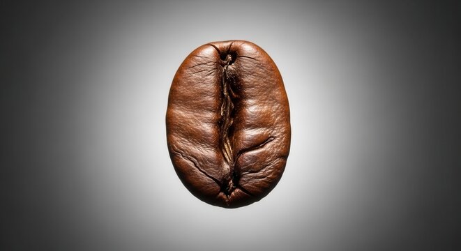 Close-up Macro Shot of a Single Roasted Coffee Bean on a Gradient Background.