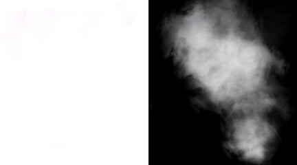 Fototapeta premium Atmospheric white smoke plume on black background, ethereal steam cloud texture, soft misty vapor overlay for cinematic design