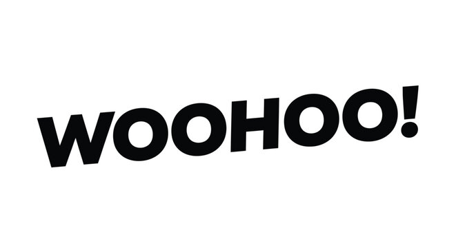 Bold black text displaying woohoo in a playful font isolated on a clean white background