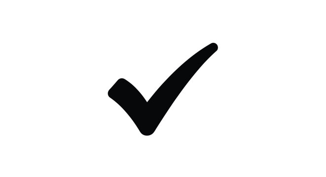 Bold black check mark icon isolated on a clean white background for modern user interface design