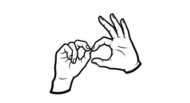 Black and white line art illustration showing two human hands making a perfect circle gesture