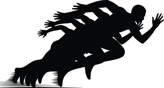 Silhouette illustration of a man running with motion blur effect silhouette exercise training