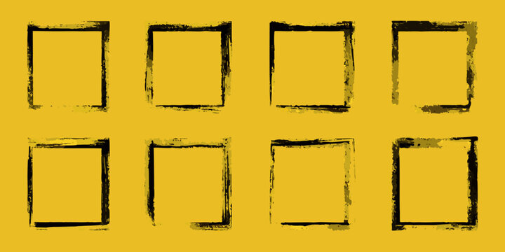 Grunge square frames on yellow background a vector illustration