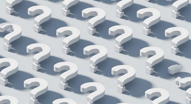 Rows of white three dimensional question marks on a gray background