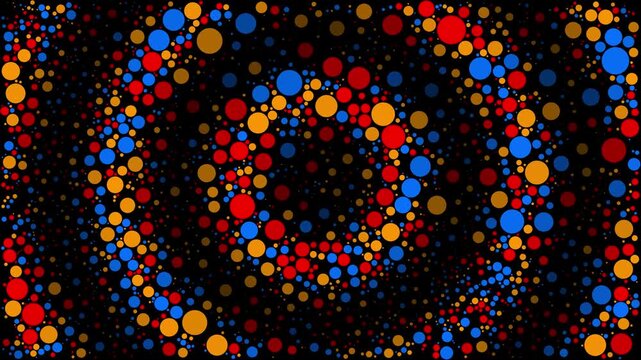 Retro dot art pattern &ndash; multi-size scattered circles in primary colors on black 