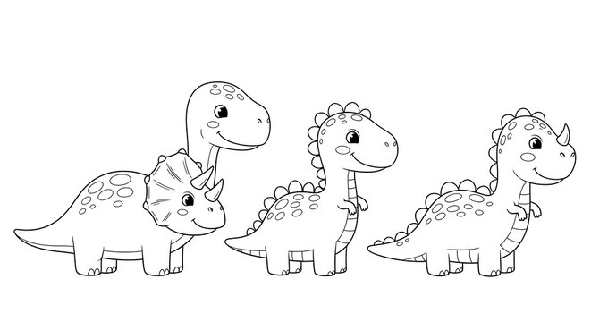 Four cartoon dinosaurs face forward