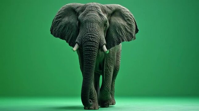African Elephant Walking Forward on Teal Studio Background 4K
