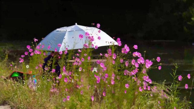 A little girl under the rain