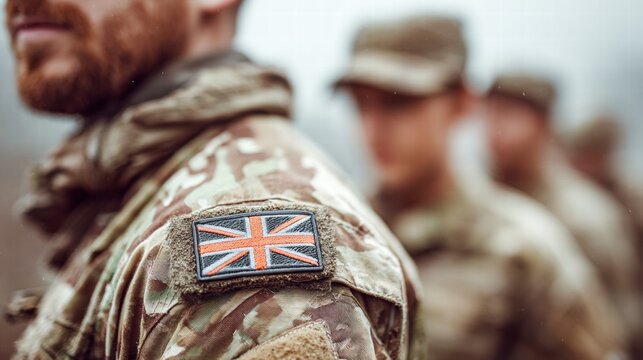British Soldier in Camouflage Uniform with Union Jack Patch