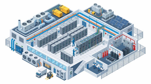 Modern Data Center Infrastructure with Servers and Cooling Systems.