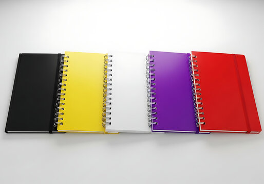 Colorful spiral notebooks with metallic spiral binding