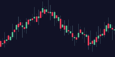 Fototapeta premium Blue and red candlestick trading downtrend market chart on dark background vector graphic illustration for stock market loss
